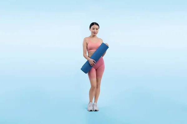 Νεαρή Ελκυστική Ασιατική Γυναίκα Πορτρέτο Αθλητικά Ρούχα Στρώμα Άσκησης Υγιής — Φωτογραφία Αρχείου