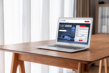 Online uçuş rezervasyon sitesi mod rezervasyon sistemi sağlar. Seyahat teknolojisi kavramı .