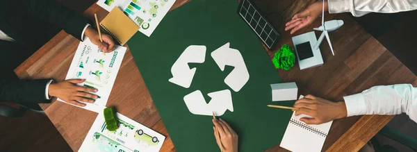 Top View Business People Planning Discuss Recycle Reduce Reuse Policy — Photo