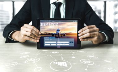 Online uçuş rezervasyon sitesi mod rezervasyon sistemi sağlar. Seyahat teknolojisi kavramı .