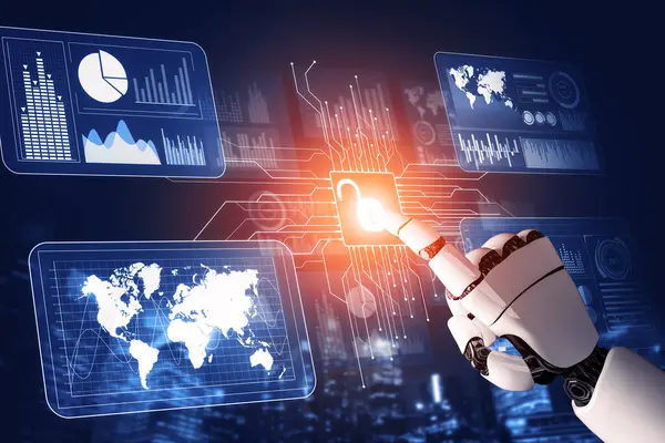 Rendering Sviluppo Tecnologie Robot Futuristiche Intelligenza Artificiale Concetto Apprendimento Automatico — Foto Stock