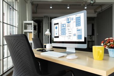 Model mobil uygulama ve web sitesi için UX UI tasarım süreci. Profesyonel uygulama geliştiricisi için kablo grafiğinin yaratıcı prototipi .