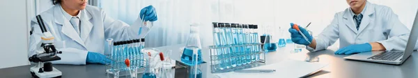Kendini Adamış Bir Grup Bilim Adamı Kimyasal Deneyler Tıp Laboratuarında — Stok fotoğraf