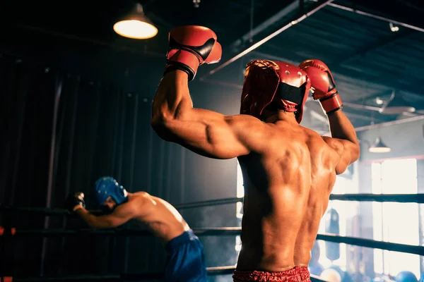 Boxer Och Hot Med Seger Eller Vinnare Poserar Efter Att — Stockfoto