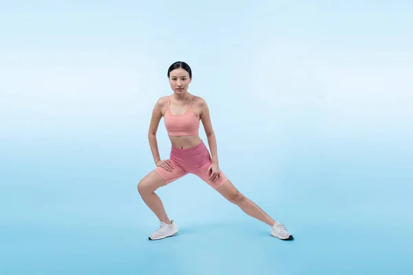 Spor Giyimli Çekici Asyalı Kadın Spor Egzersizlerinden Önce Esneme Hareketleri — Stok fotoğraf