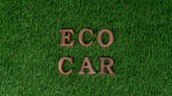 安排了环保汽车和电动汽车的信息 以此为背景 鼓励开展运动 通过生物燃料设计促进无害环境的交通 实现净零排放 — 图库照片