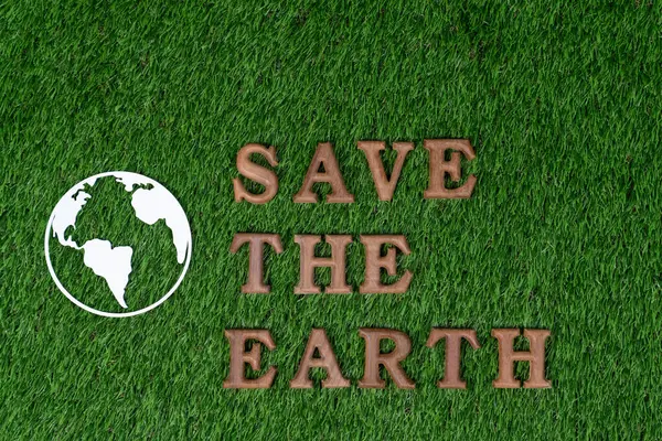 캠페인 지구의 쇼케이스 메시지 배경에 지구를 저장에 가능하고 친환경적인 미래를위한 — 스톡 사진