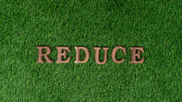 Campaña Sensibilización Ambiental Escaparate Arreglado Reciclar Mensaje Fondo Hierba Verde —  Fotos de Stock