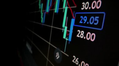 Yakın çekim makro çekim grafiği LED ekranda, büyüme grafiğini ekonomik patlama ya da boğa piyasa noktası konsepti olarak gösteriyor. Finansal yatırım için uygun pozitif borsa.