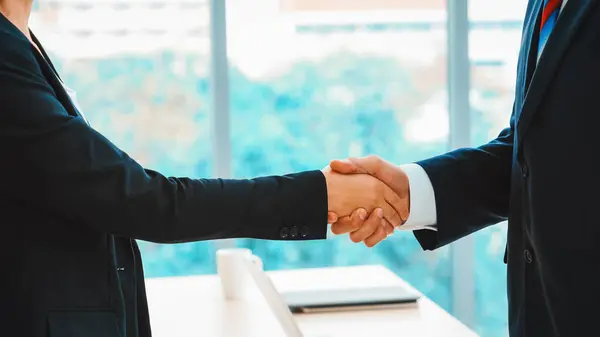 Business People Handshake Corporate Office Showing Professional Agreement Financial Deal — Stock Photo, Image