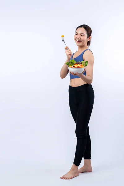 Jeune Femme Asiatique Sportive Tenue Sport Tenant Saladier Remplir Avec — Photo