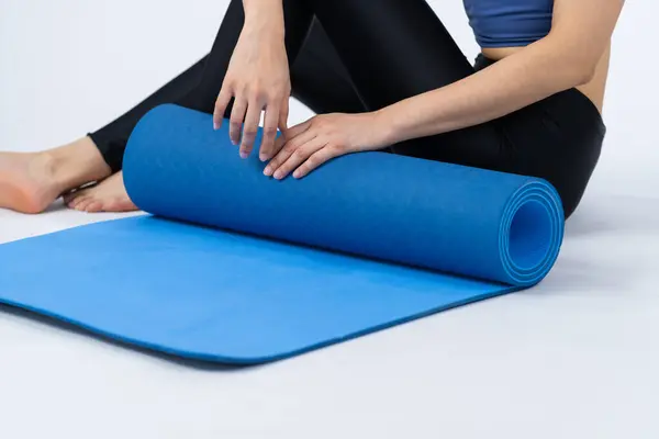 Young Attractive Asian Woman Portrait Sportswear Exercising Mat Healthy Exercise — Stock Photo, Image