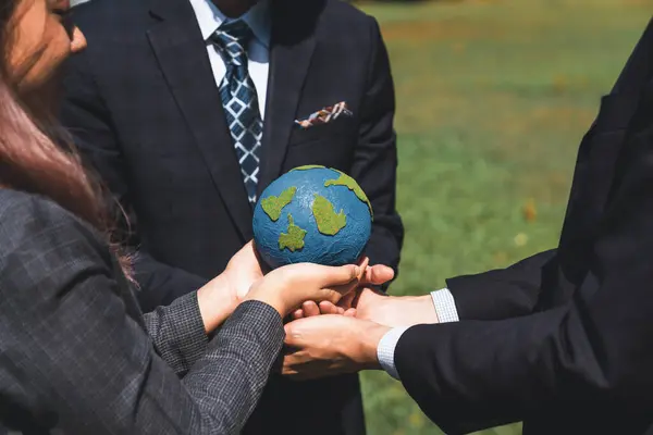 Group Business People Hold Planet Earth Globe Together Earth Day — Stock Photo, Image