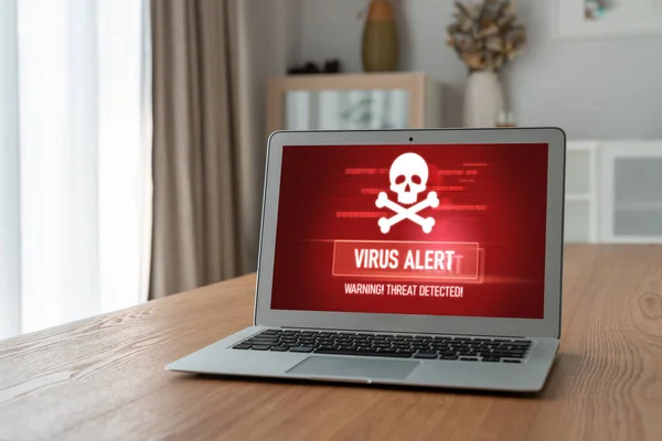 Virus warning alert on computer screen detected modish cyber threat , hacker, computer virus and malware