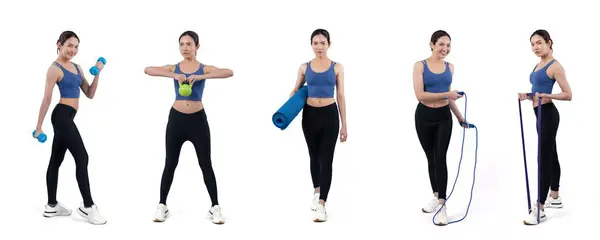 Coleção Treinamento Exercícios Corporais Com Postura Exercício Para Mulher Atlética — Fotografia de Stock