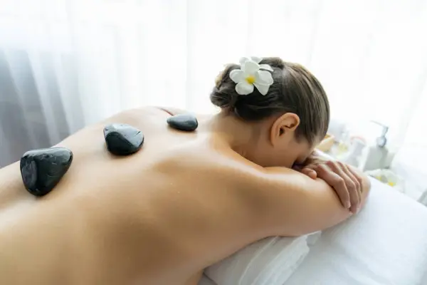 Hot Stone Massage Spa Salon Luxury Resort Day Light Serenity — Stock Photo, Image