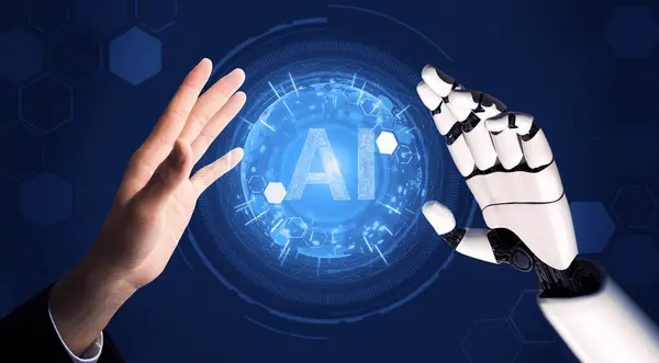 Rendering Futurystyczny Rozwój Technologii Robotów Sztuczna Inteligencja Koncepcja Uczenia Maszynowego — Zdjęcie stockowe