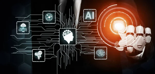 Rendering Futuristisk Robot Teknologiutvikling Kunstig Intelligens Maskinlæring Konsept Global Robotbionisk – stockfoto