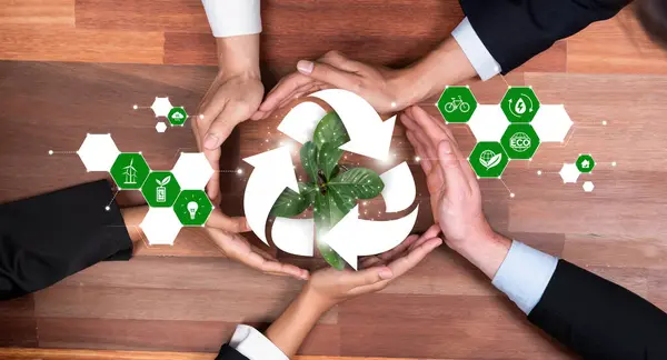 Partenariat Affaires Qui Unit Plante Icône Recyclage Symbolise Environnement Durable — Photo