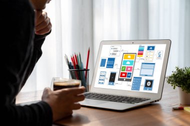 Model mobil uygulama ve web sitesi için UX UI tasarım süreci. Profesyonel uygulama geliştiricisi için kablo grafiğinin yaratıcı prototipi .