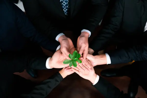 Panoramic Banner Top View Business Investment Reforestation Group People Holding — Stock Photo, Image