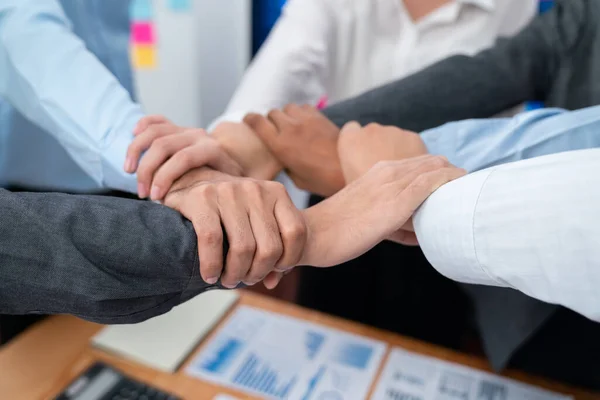 Diverse Team Officer Workers Hold Hands Circle Showing Solidarity Teamwork — Stock Photo, Image