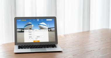 Online uçuş rezervasyon sitesi mod rezervasyon sistemi sağlar. Seyahat teknolojisi kavramı .