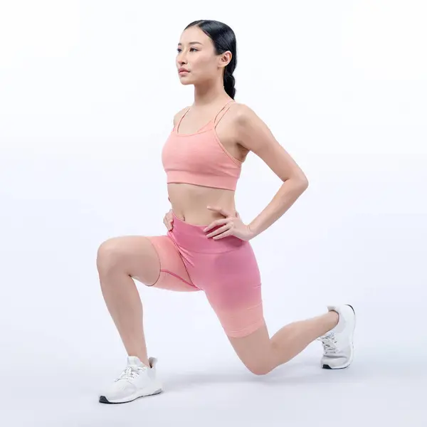 Jonge Aantrekkelijke Aziatische Vrouw Sportkleding Stretching Voor Fitness Oefening Routine — Stockfoto
