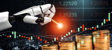 3D Rending Futuristic robot teknolojisi geliştirme, yapay zeka yapay zeka ve makine öğrenme konsepti. Gelecekteki insan hayatı için küresel robot biyonik bilim araştırması. 3B illüstrasyon