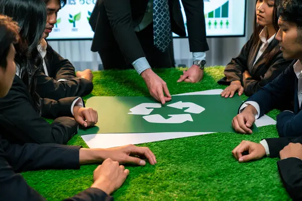 Recycle Icon Meeting Table Office Business People Planning Eco Business — Stock Photo, Image