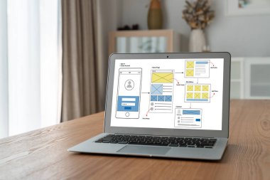 Model mobil uygulama ve web sitesi için UX UI tasarım süreci. Profesyonel uygulama geliştiricisi için kablo grafiğinin yaratıcı prototipi .