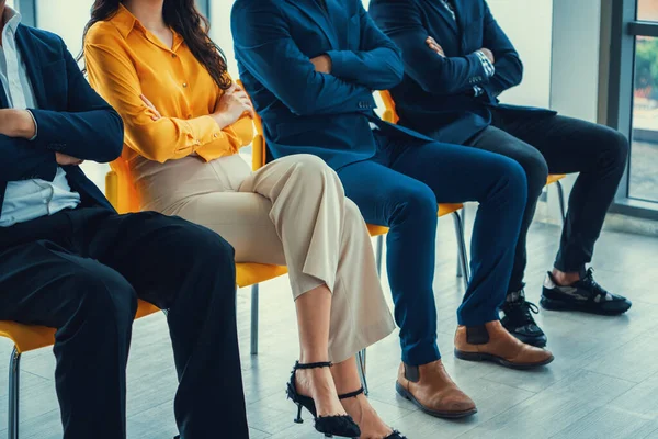 Diversity Candidates Siting While Waiting Job Interview Arm Crossed Side — Stock Photo, Image