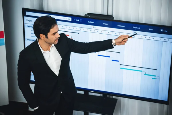 Project Manager Planning Schedules Business Task Meeting Room Gantt Chart — Stock Photo, Image