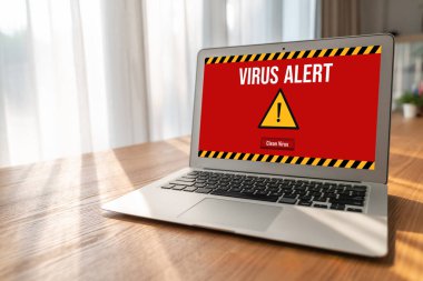 Bilgisayar ekranındaki virüs uyarısı mobil siber tehdit, hacker, bilgisayar virüsü ve kötü amaçlı yazılım tespit edildi