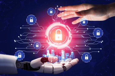 3D Rending Futuristic robot teknolojisi geliştirme, yapay zeka yapay zeka ve makine öğrenme konsepti. Gelecekteki insan hayatı için küresel robot biyonik bilim araştırması. 3B illüstrasyon