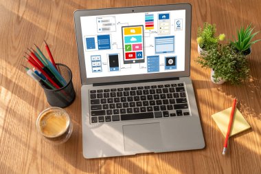 Model mobil uygulama ve web sitesi için UX UI tasarım süreci. Profesyonel uygulama geliştiricisi için kablo grafiğinin yaratıcı prototipi .