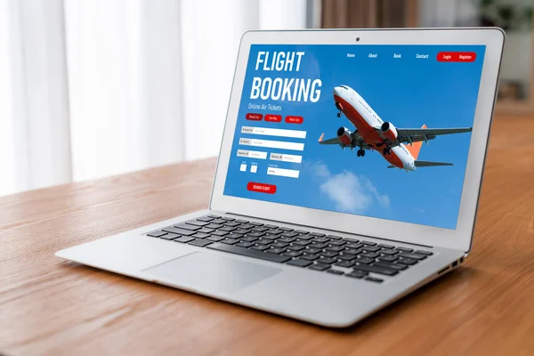 Online uçuş rezervasyon sitesi mod rezervasyon sistemi sağlar. Seyahat teknolojisi kavramı .