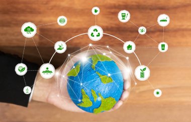 Dünya 'yı tutan iş adamları, çevresel etkiyi en aza indirmek için karbon emisyonunu azaltmak ve çevre dostu temiz iş kurmak için ESG veya CSR' ye olan kurumsal bağlılığı sembolize ediyor. Boşluk