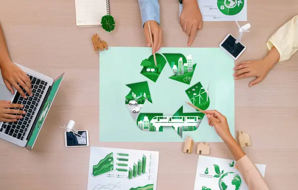 Eco Cidade Reciclar Ilustração Colocada Uma Mesa Reuniões Durante Uma — Fotografia de Stock