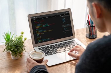 Model uygulama ve program kodlaması için bilgisayar ekranında yazılım geliştirme programlama