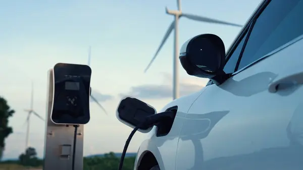 Postępowa Koncepcja Przyszłej Infrastruktury Energetycznej Pojazdów Elektrycznych Ładowanych Stacji Ładowania — Zdjęcie stockowe