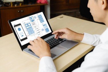 Model mobil uygulama ve web sitesi için UX UI tasarım süreci. Profesyonel uygulama geliştiricisi için kablo grafiğinin yaratıcı prototipi .
