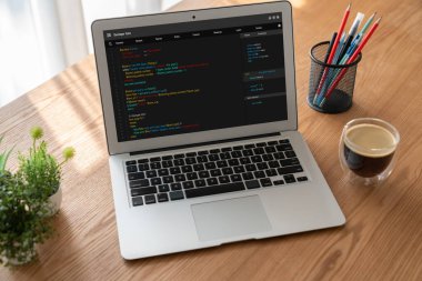 Model uygulama ve program kodlaması için bilgisayar ekranında yazılım geliştirme programlama