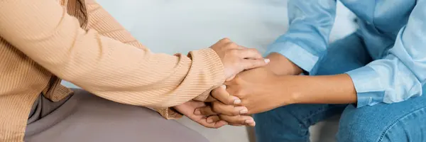Close Shot Supportive Comforting Hands Cheering Depressed Patient Person Stressed — Stock Photo, Image