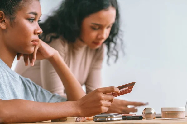 Stressed African American Women Has Financial Problems Credit Card Debt — Stock Photo, Image