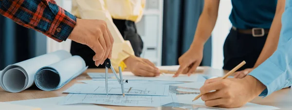 Skilled Architect Engineer Team Discuss Architectural Project While Project Manager — Stock Photo, Image