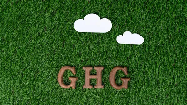 Arranged Wooden Alphabet Text Ghg Biophilic Background Greenhouse Gases Icon — Stock Photo, Image
