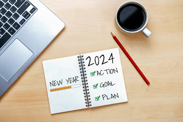 2024 Happy New Year Resolution Goal List Plans Setting Business — Zdjęcie stockowe