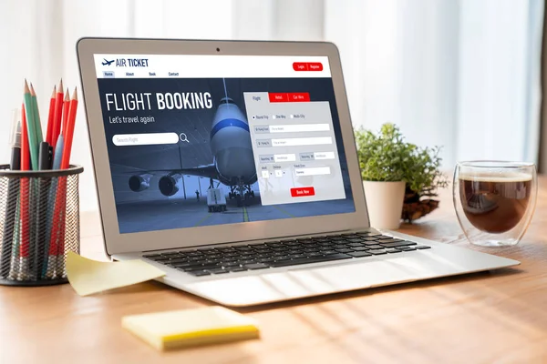 Online Flight Booking Website Provide Modish Reservation System Travel Technology — Stock Photo, Image