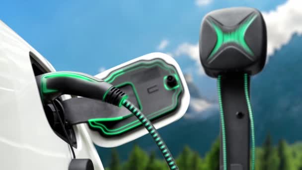 Auto Elettrica Ricarica Della Batteria Futuristico Caricabatterie Intelligente Eco Friendly — Video Stock